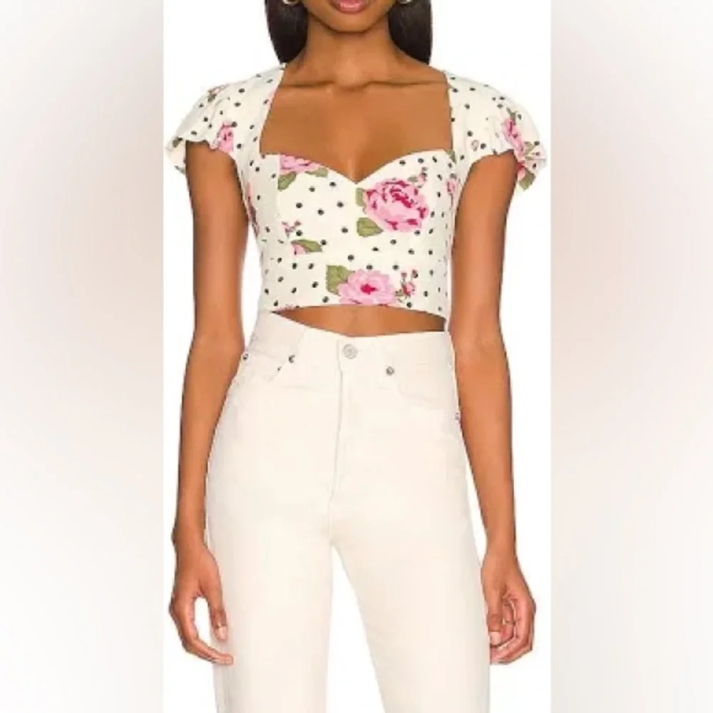 Revolve LPA Tracy crop top white, polka dot, floral - Picture 4 of 8